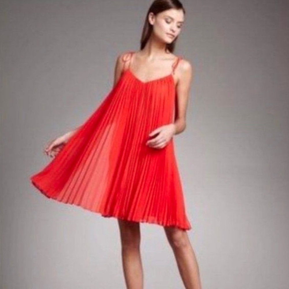 Halston Heritage pink pleated chiffon dress